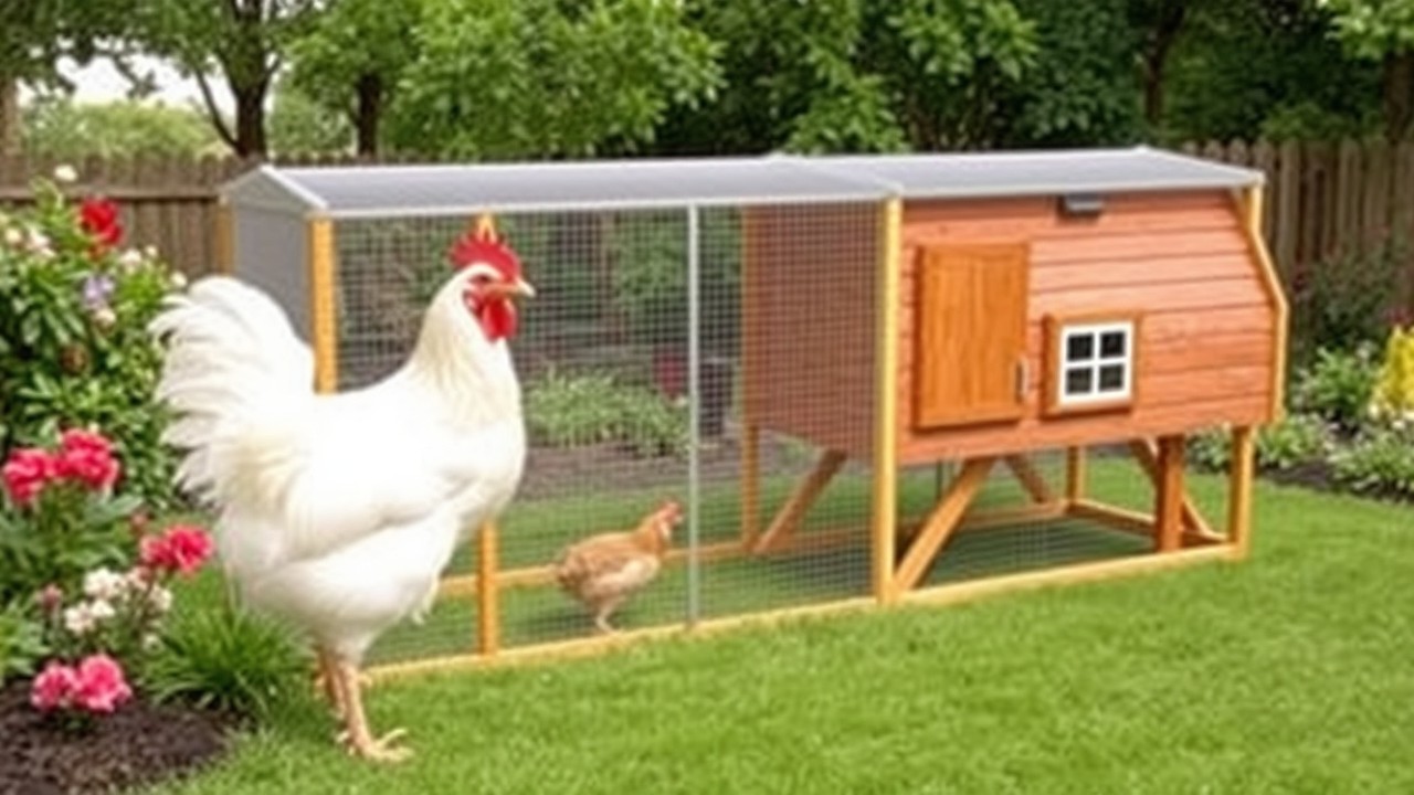 Running Chicken coop with walk-in run — front three-quarter view